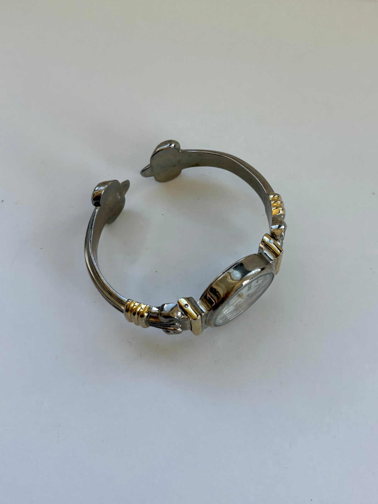 Rare Vintage Circle Face Gold & Silver Two Toned Face Womens Watch