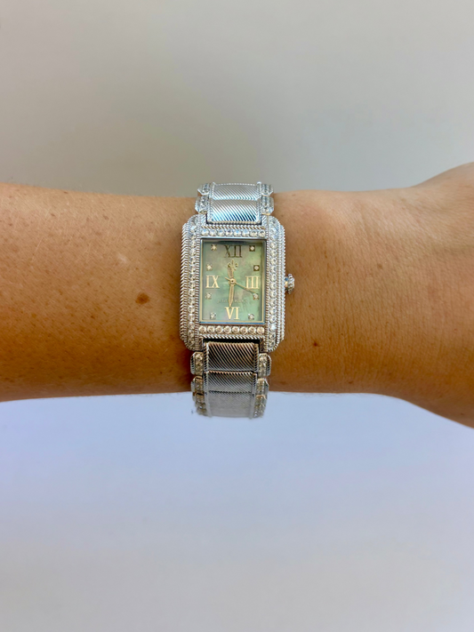 Rare Vintage Silver Toned with Blue Face Womens Watch