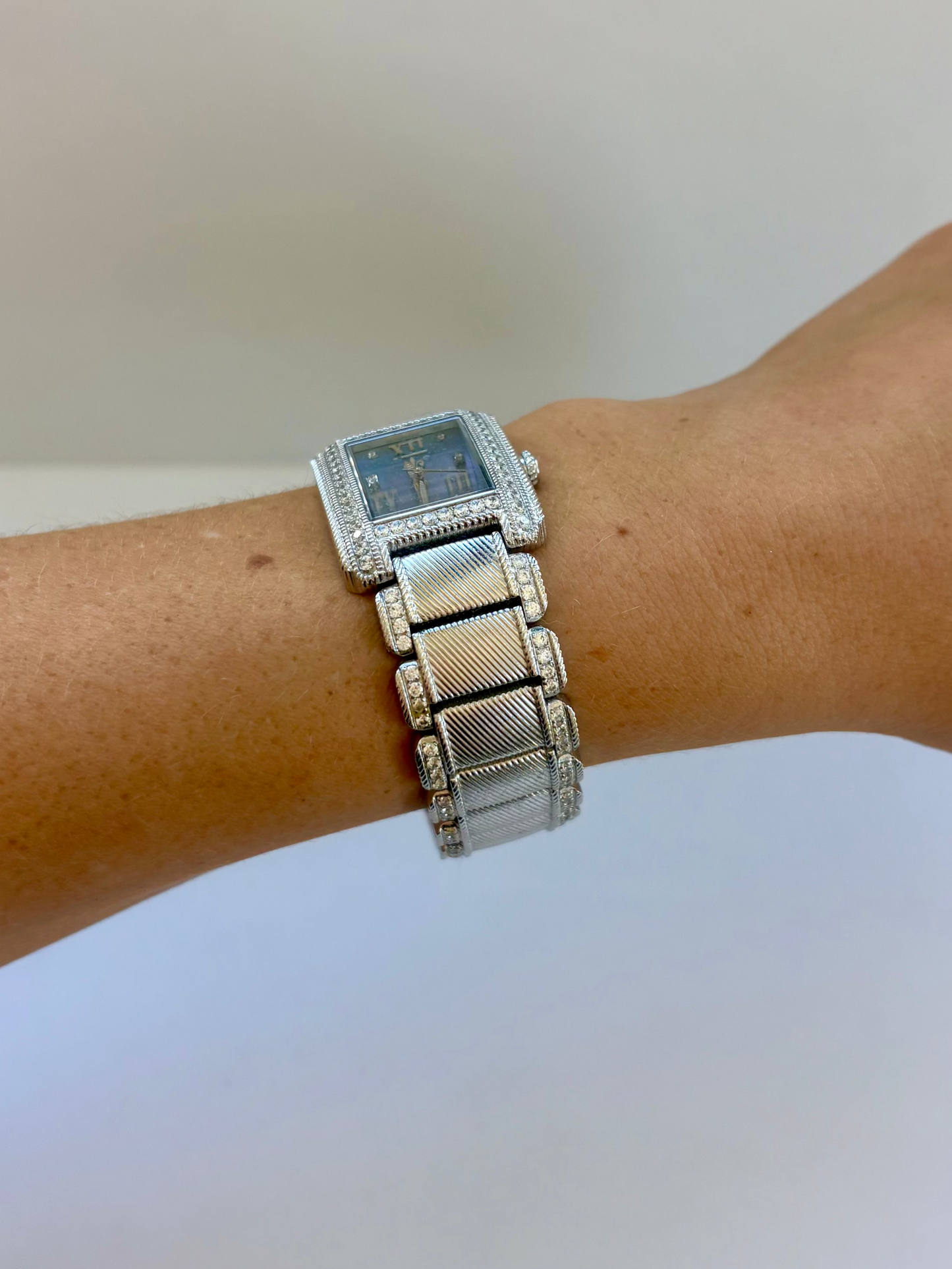 Rare Vintage Silver Toned with Blue Face Womens Watch
