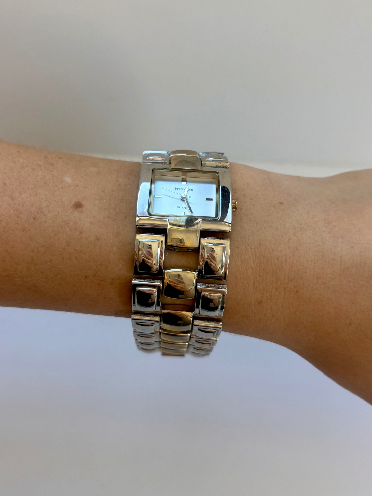 Rare Vintage Chunky Statment Silver Womens Watch & Gold Details
