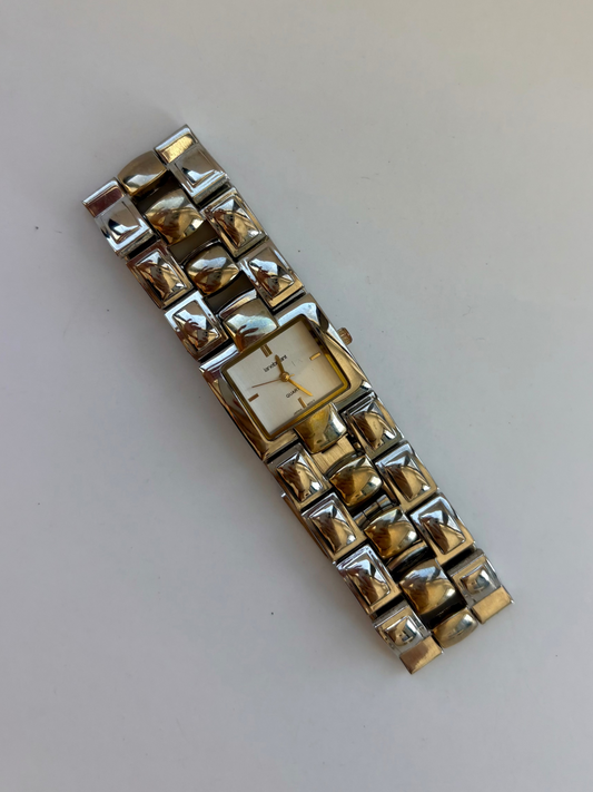 Rare Vintage Chunky Statment Silver Womens Watch & Gold Details
