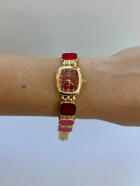 Rare Vintage Red Dial Detail Womens Watch