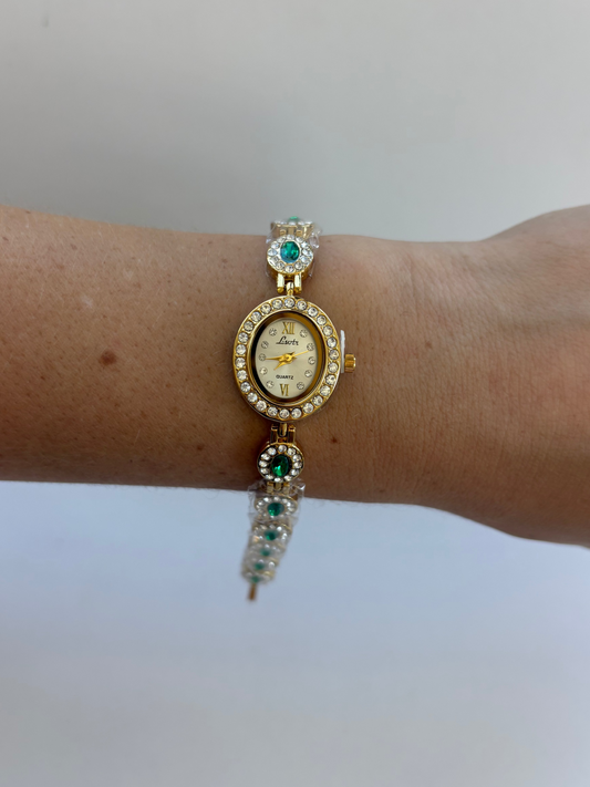 Vintage Inspired Dainty Green Detail Womens Watch
