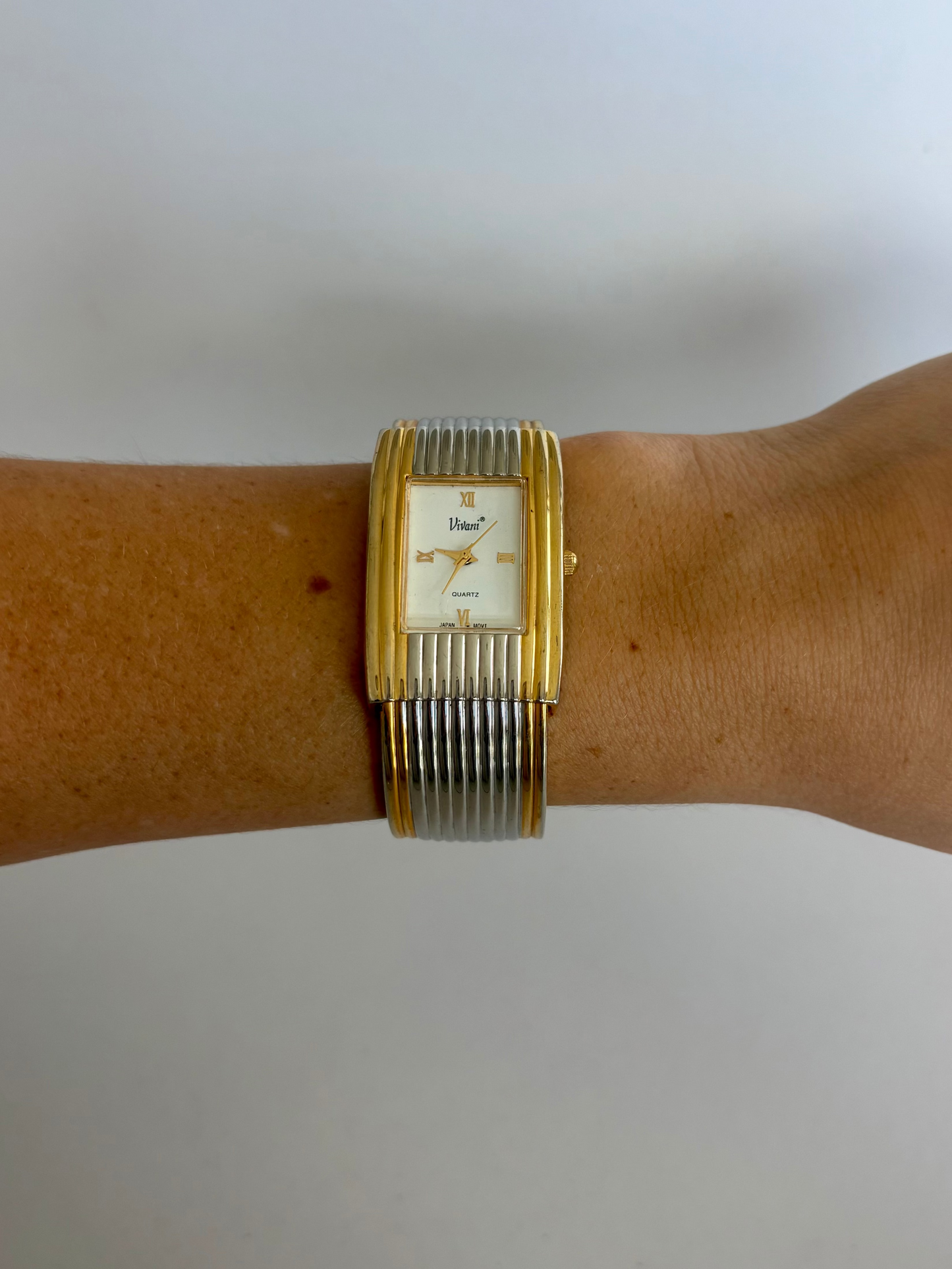 Rare Vintage Two Toned Rectangle Face Womens Watch