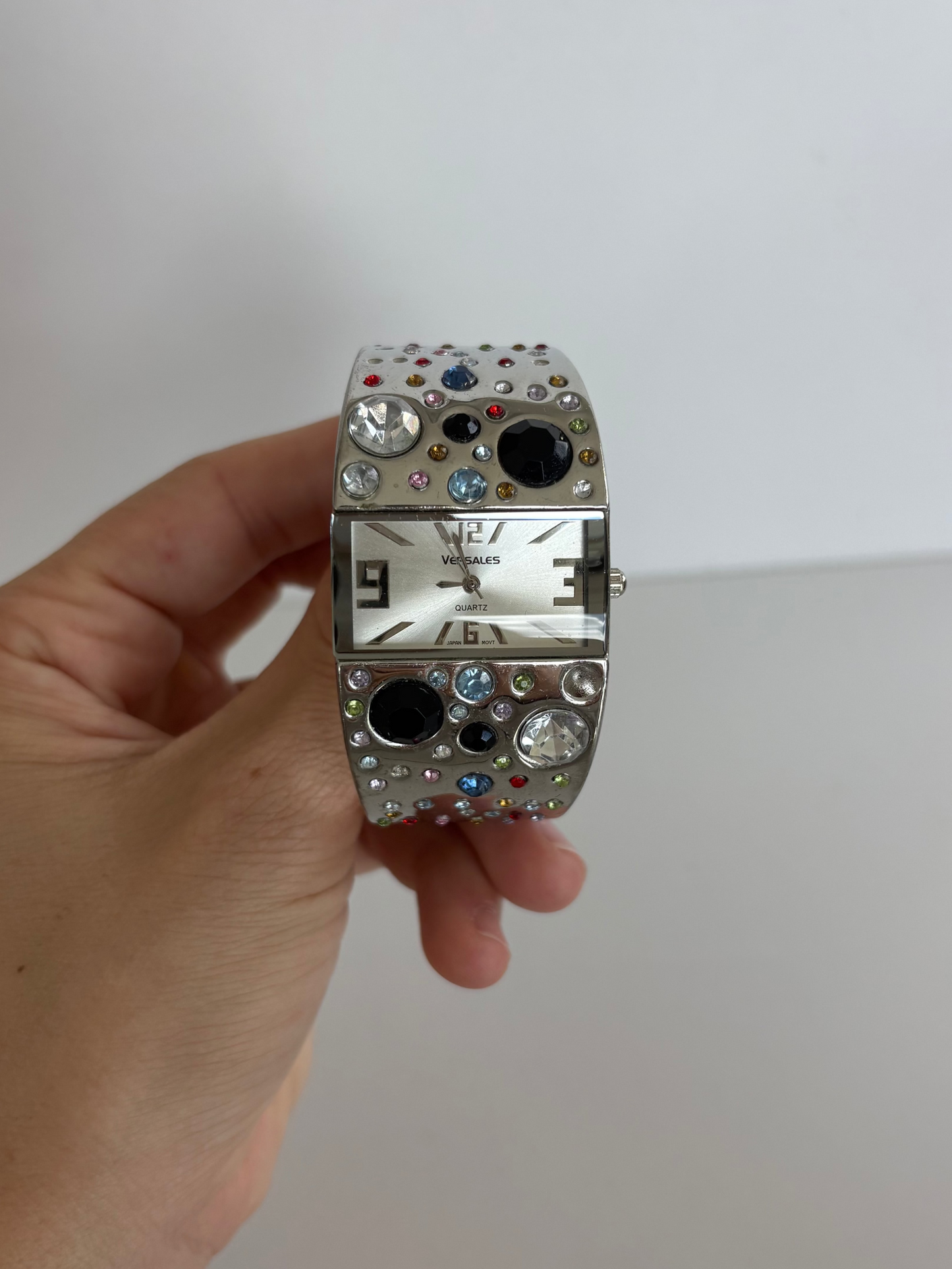 Rare Vintage Silver Rainbow Dot Rectangle Face Womens Watch