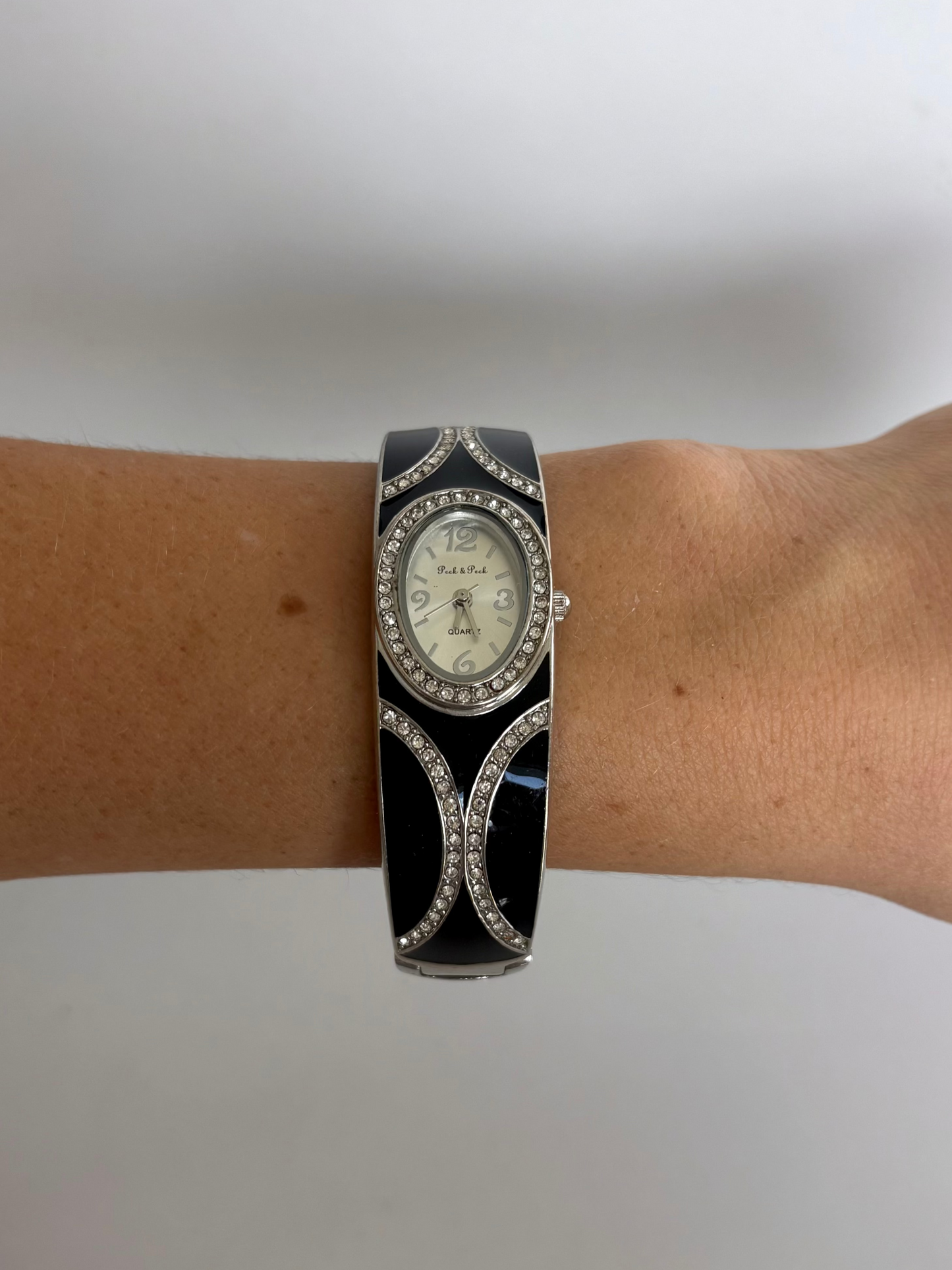 Rare Vintage Silver & Black Detail Womens Watch