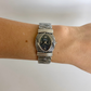 Rare Vintage Chunky Criss Cross Silver Womens Watch Black Dial