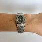 Rare Vintage Chunky Criss Cross Silver Womens Watch Black Dial