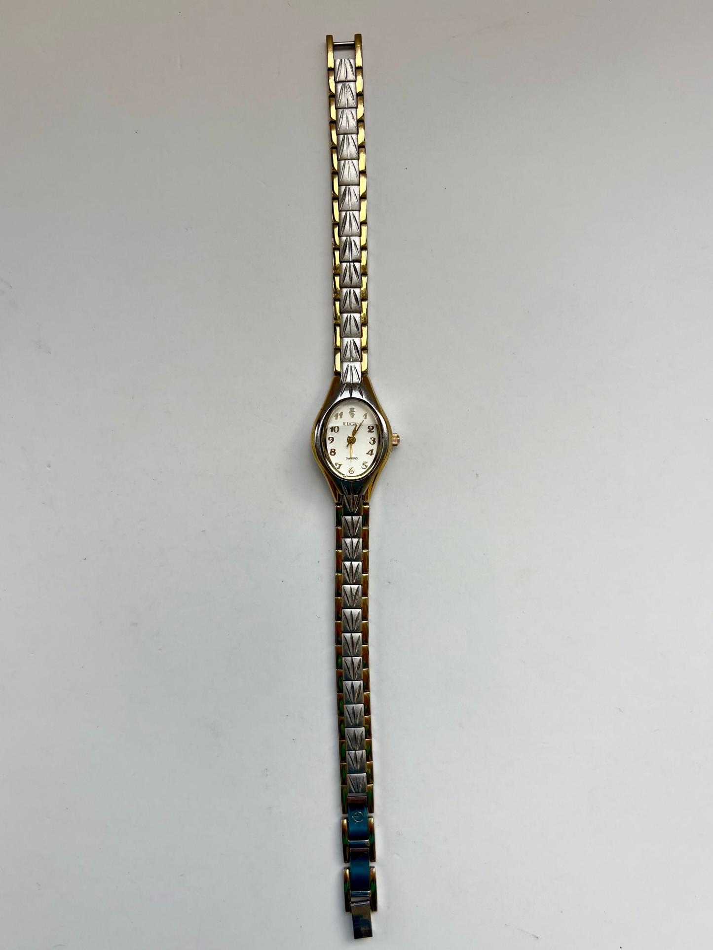 Rare Vintage Diamond Face Gold & Silver Two Toned Face Womens Watch