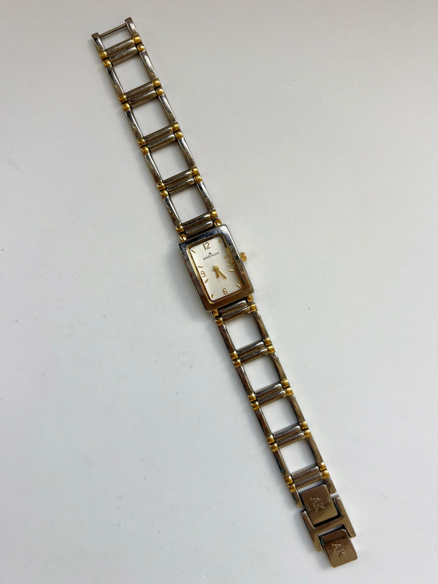 Rare Vintage Rectangle Face Silver & Gold Two Toned Womens Watch