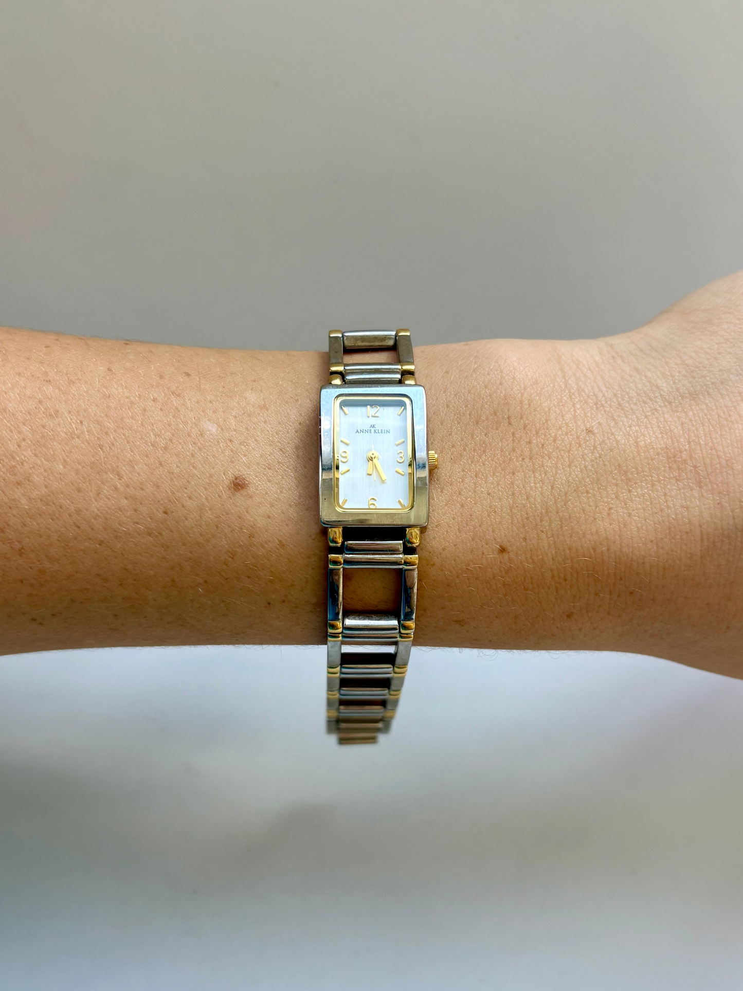 Rare Vintage Rectangle Face Silver & Gold Two Toned Womens Watch