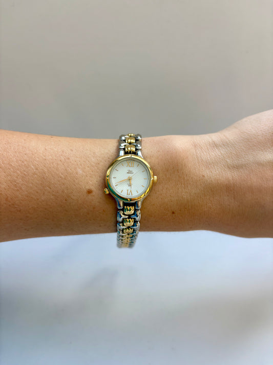 Rare Vintage Circle Face Silver & Gold Two Toned Womens Watch