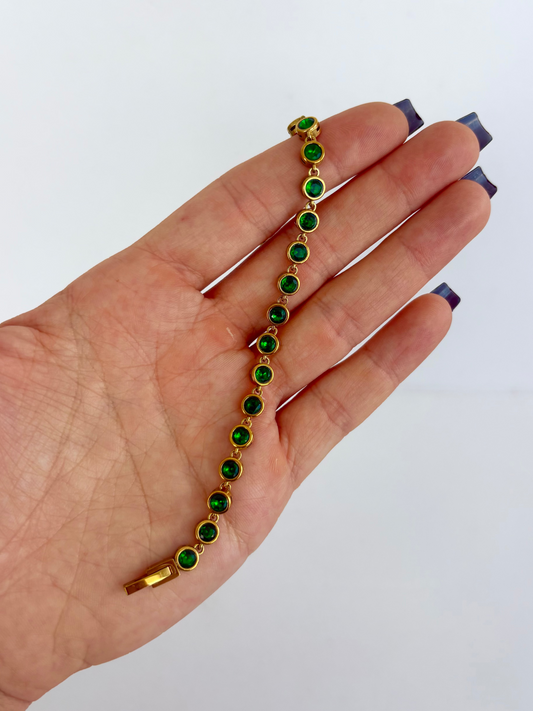 Bezel Set Emerald Green Bracelet