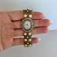 Rare Vintage Gold and Pearl Detail Womens Watch Stretchy