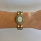 Rare Vintage Gold and Pearl Detail Womens Watch Stretchy