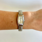 Rare Vintage Silver Rectangle Dial Womens Watch Stretchy Band