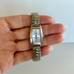 Rare Vintage Silver Rectangle Dial Womens Watch Stretchy Band