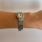 Rare Vintage Silver Toned with Green Detail Womens Watch