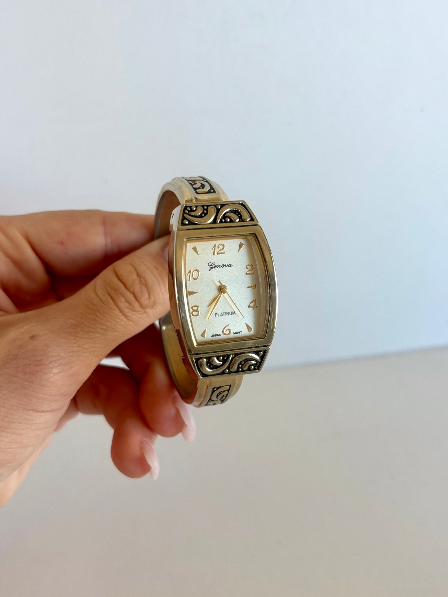 Rare Vintage Silver Gold & Black Detail Womens Watch