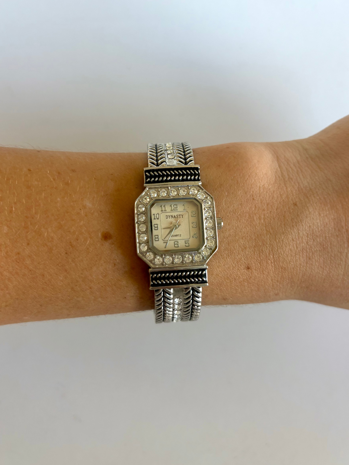 Rare Vintage Silver & Black Detail Womens Watch