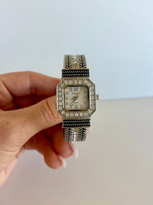 Rare Vintage Silver & Black Detail Womens Watch