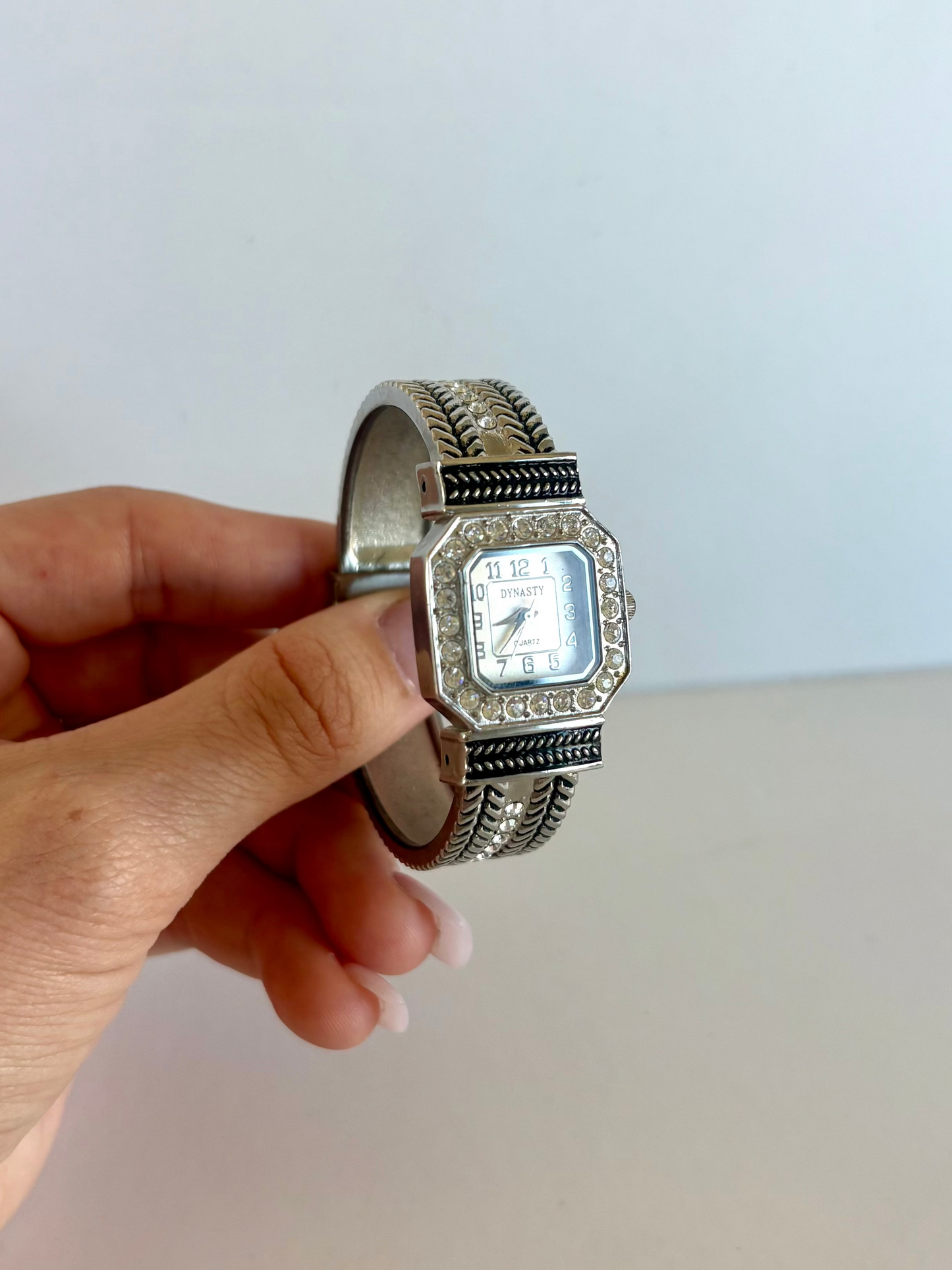 Rare Vintage Silver & Black Detail Womens Watch