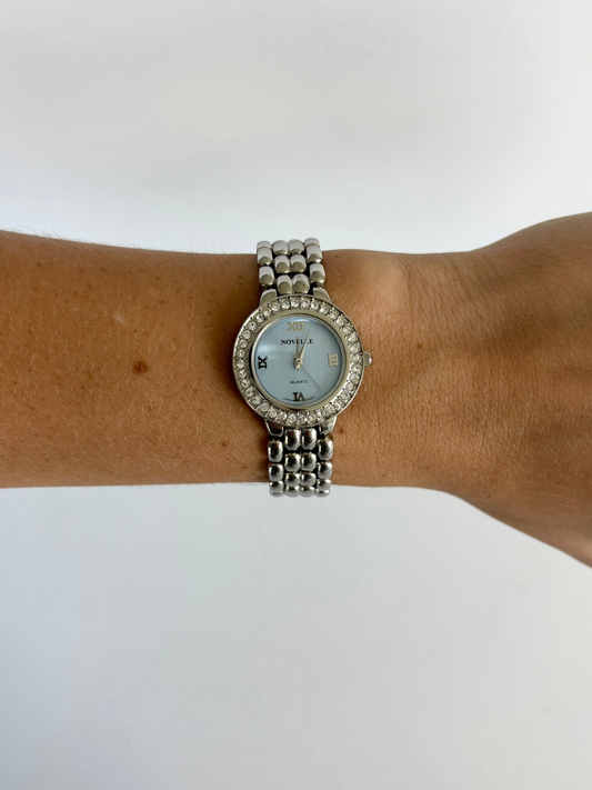 Rare Vintage Circle Blue Face Novelle Silver Watch