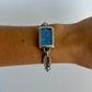Rare Vintage Rectangle Blue Dial Dainty Silver Watch