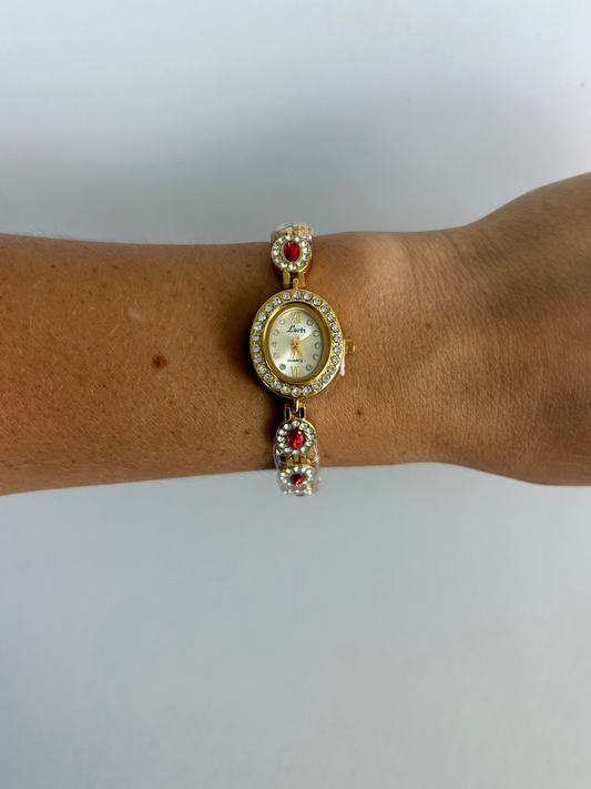 Vintage Gold Red Jewel Small Face Watch