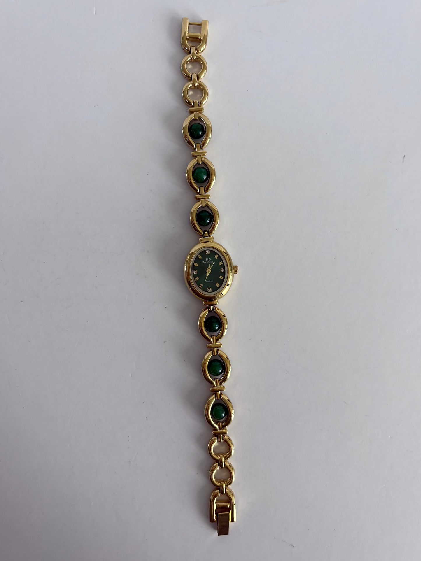 Vintage Pearl Drop  Green Gold Womens Watch Dainty Small Face