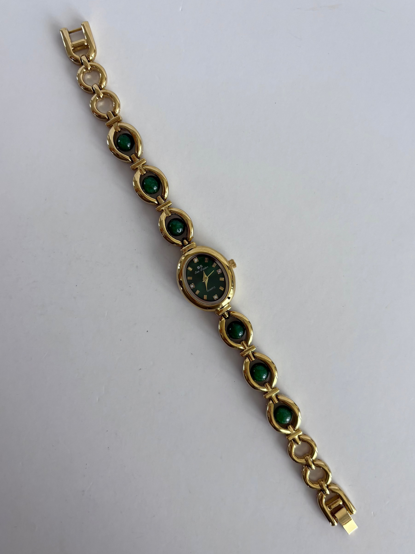 Vintage Pearl Drop  Green Gold Womens Watch Dainty Small Face