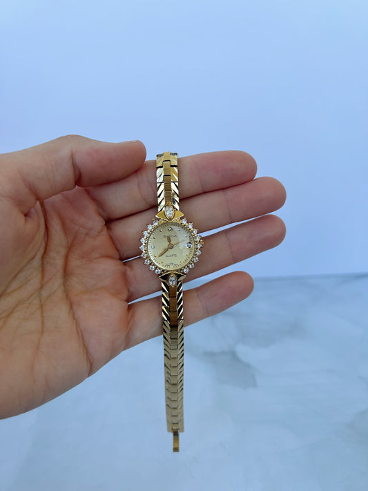 Vintage Brass Round Gold Womens Watch