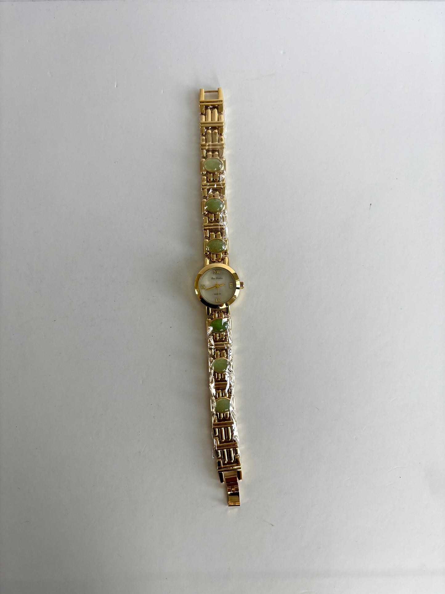 Vintage Gold Face Jade Bar Womens Watch