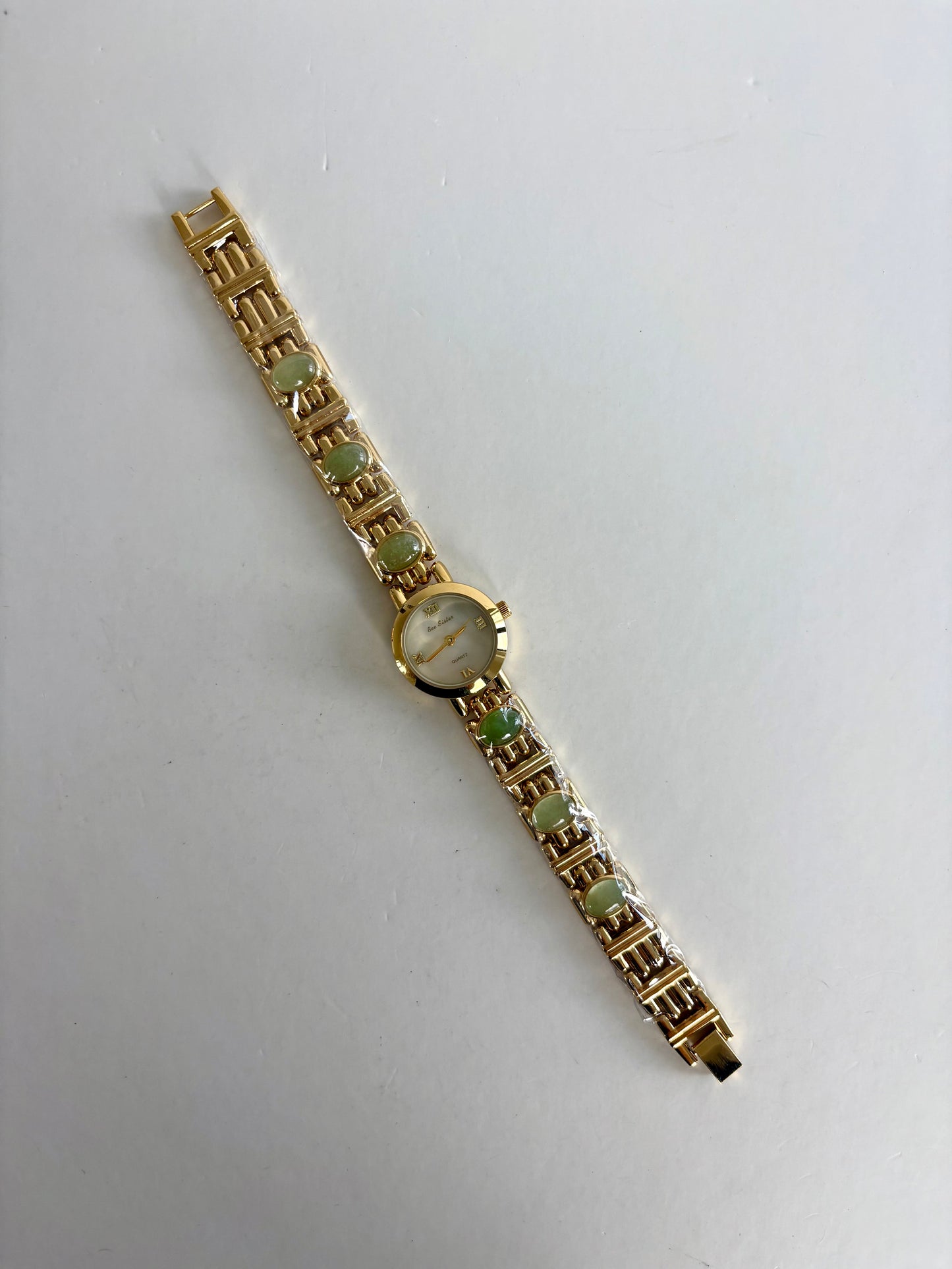 Vintage Gold Face Jade Bar Womens Watch