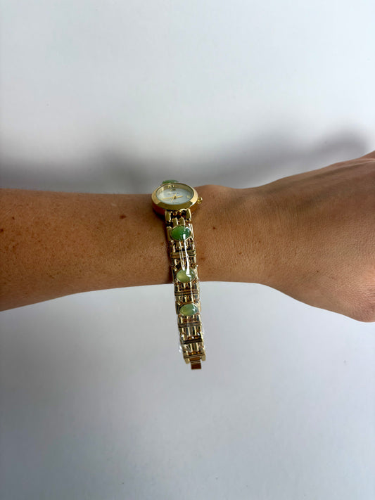 Vintage Gold Face Jade Bar Womens Watch