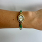 Dainty Vintage White Face Jade Oval Gold Womens Watch
