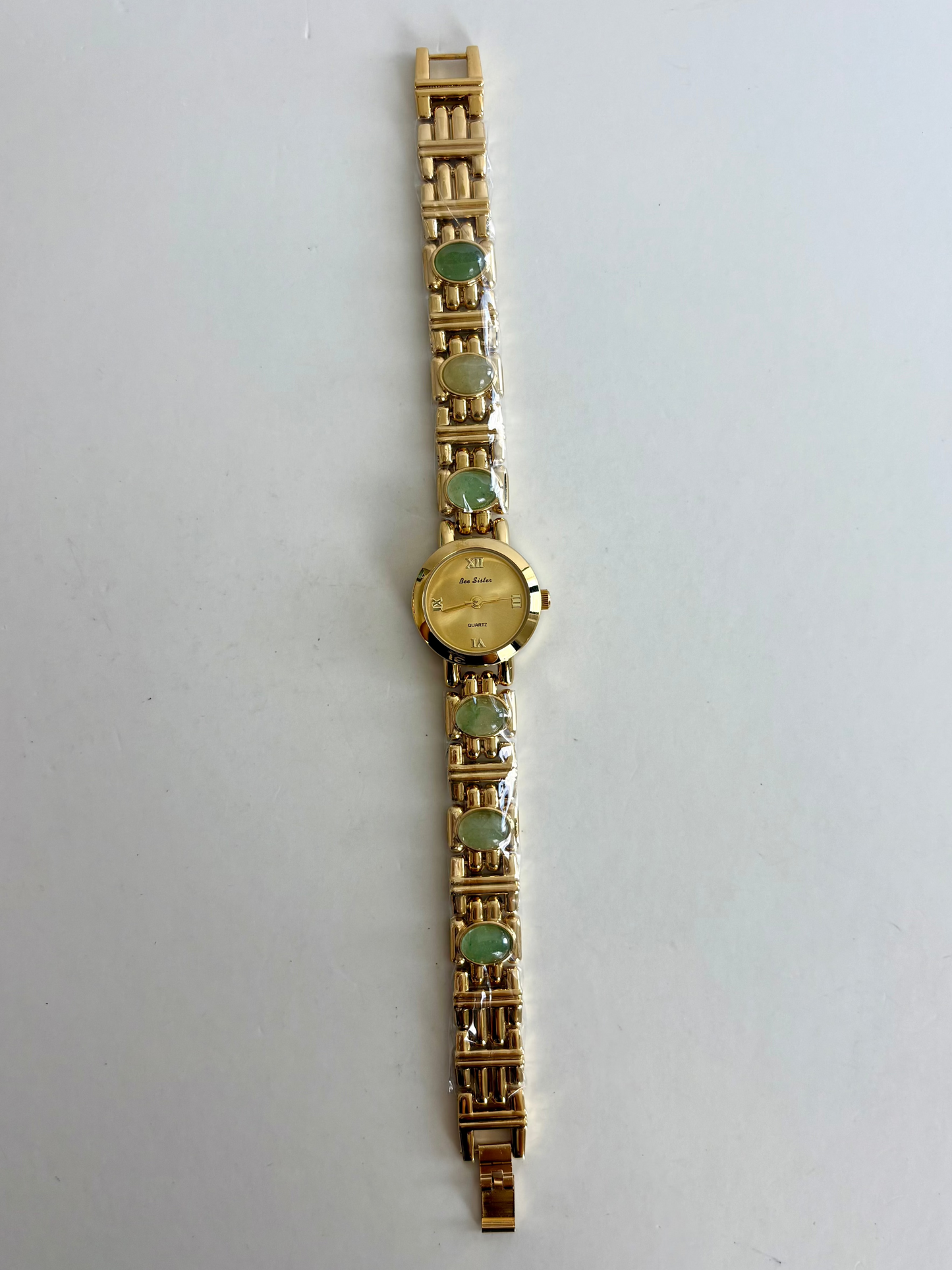 Dainty Vintage Gold Face Jade Bar Womens Watch Small Face