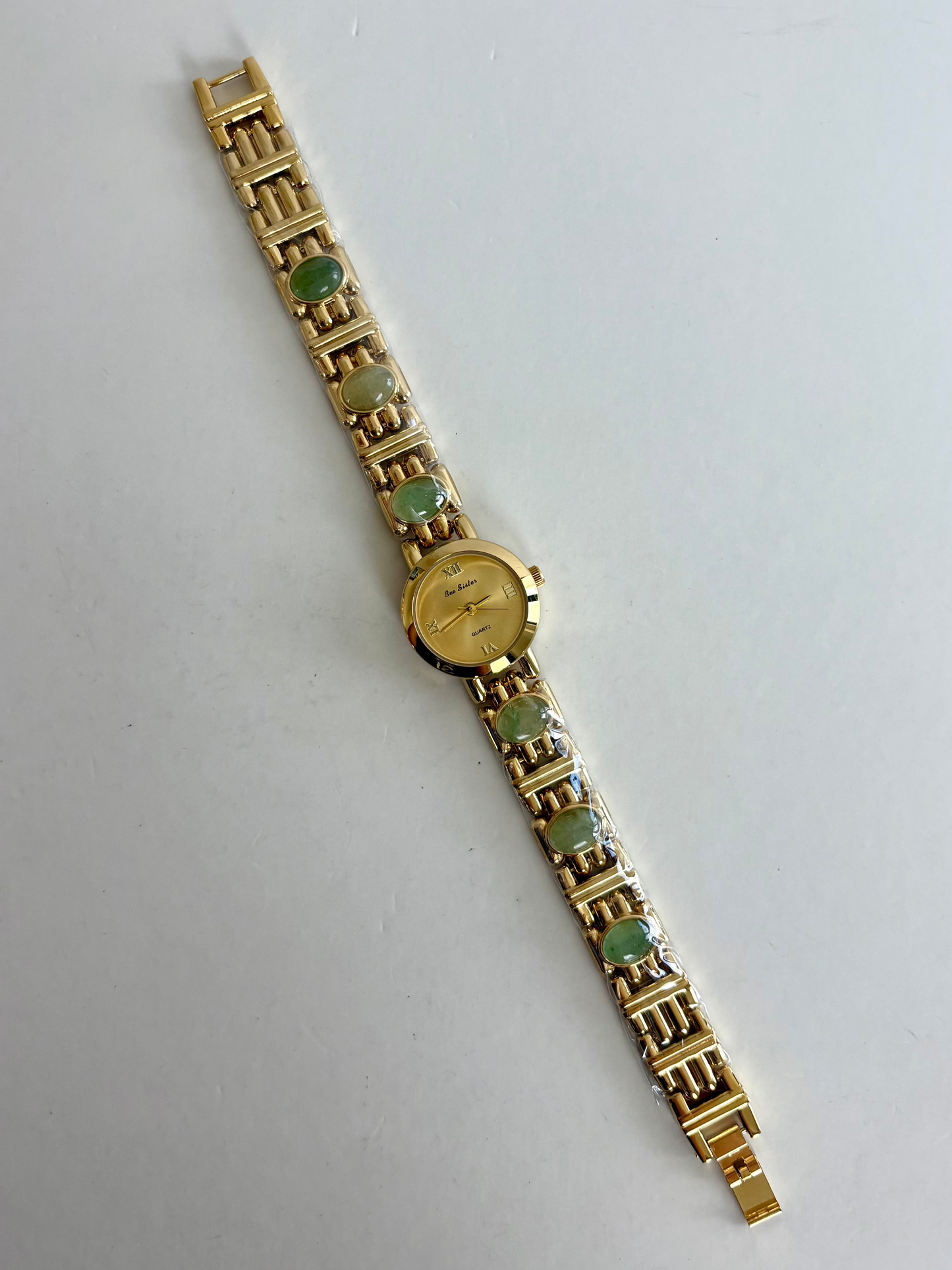Dainty Vintage Gold Face Jade Bar Womens Watch Small Face