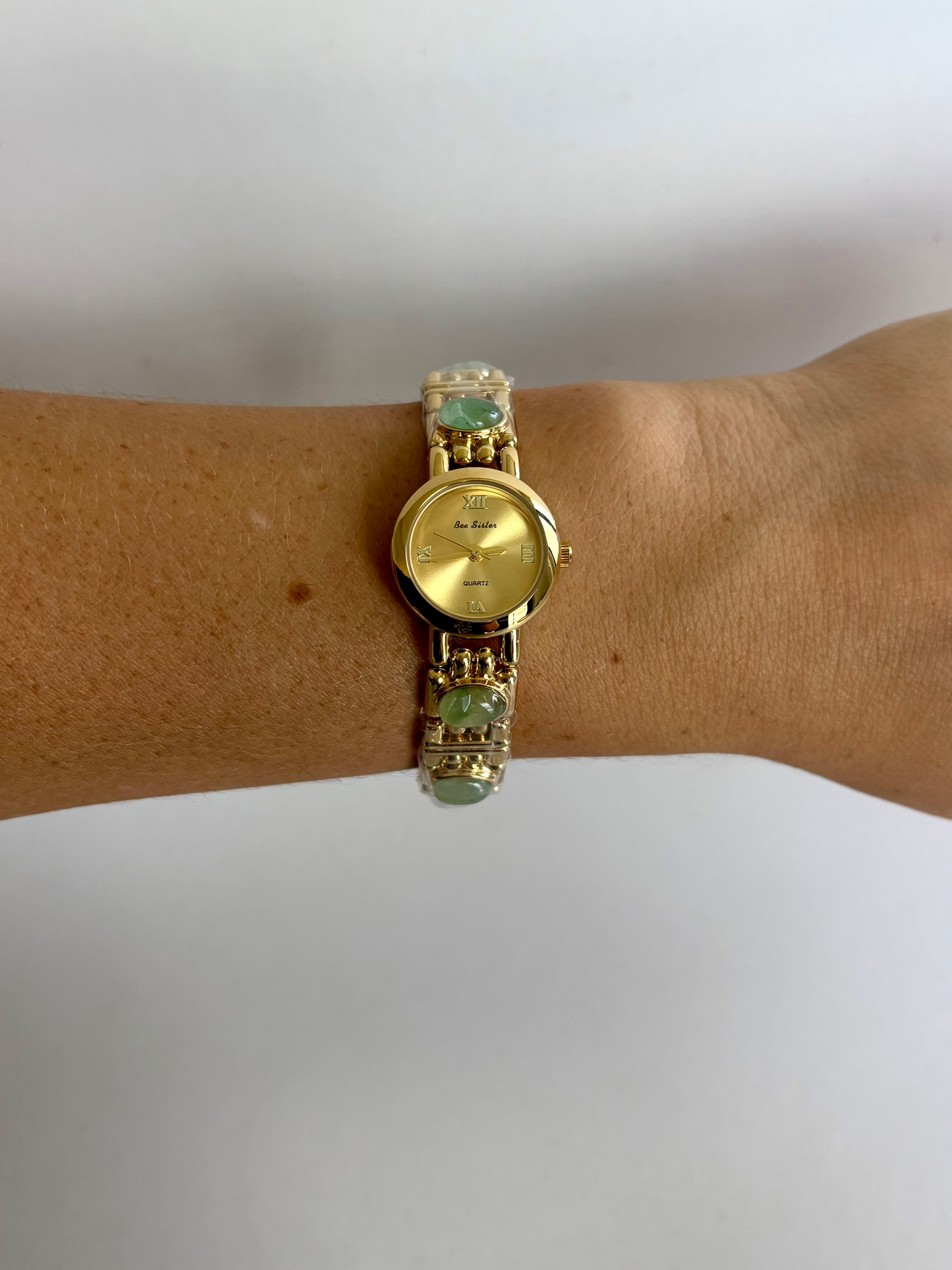 Dainty Vintage Gold Face Jade Bar Womens Watch Small Face