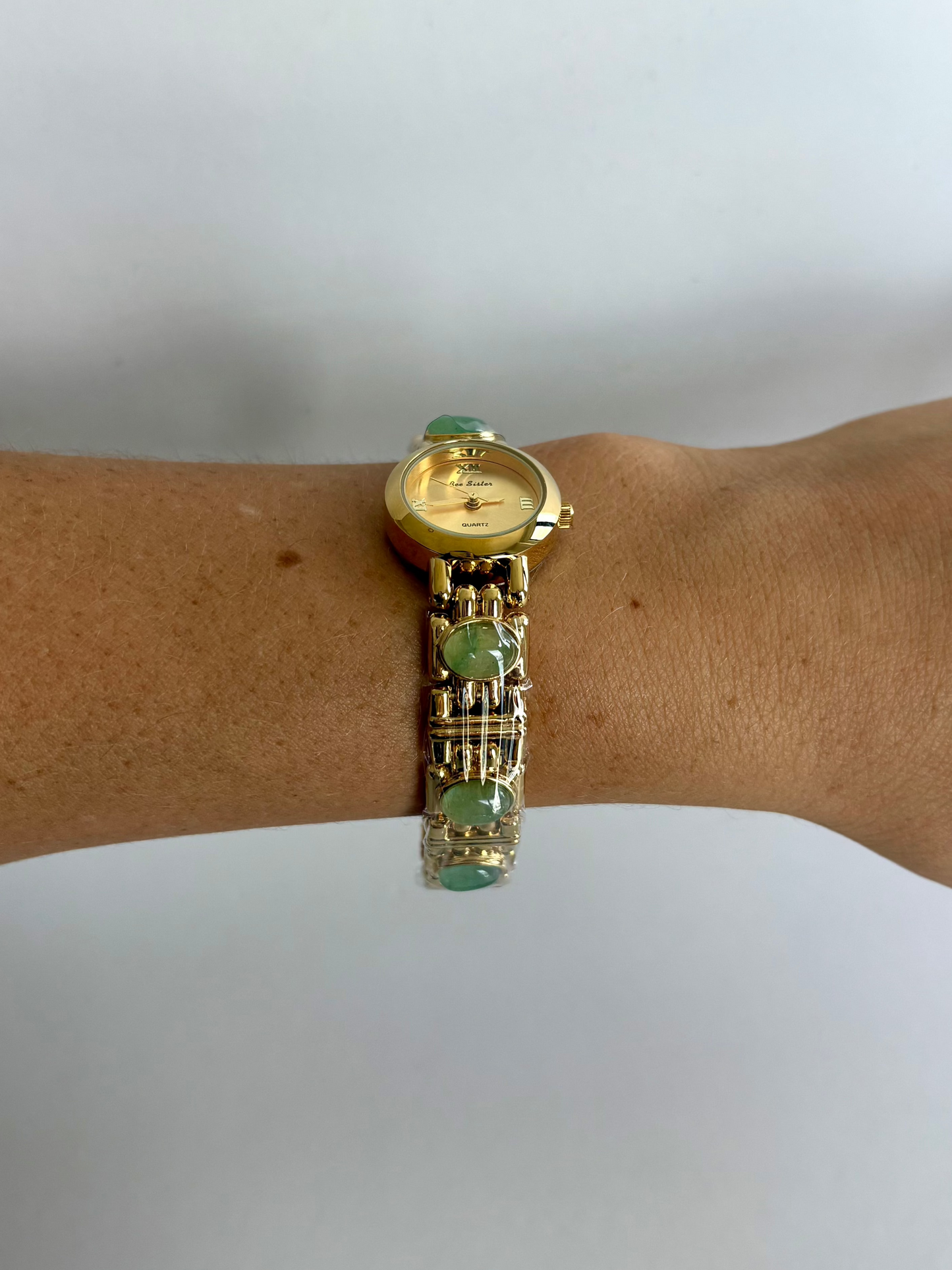 Dainty Vintage Gold Face Jade Bar Womens Watch Small Face