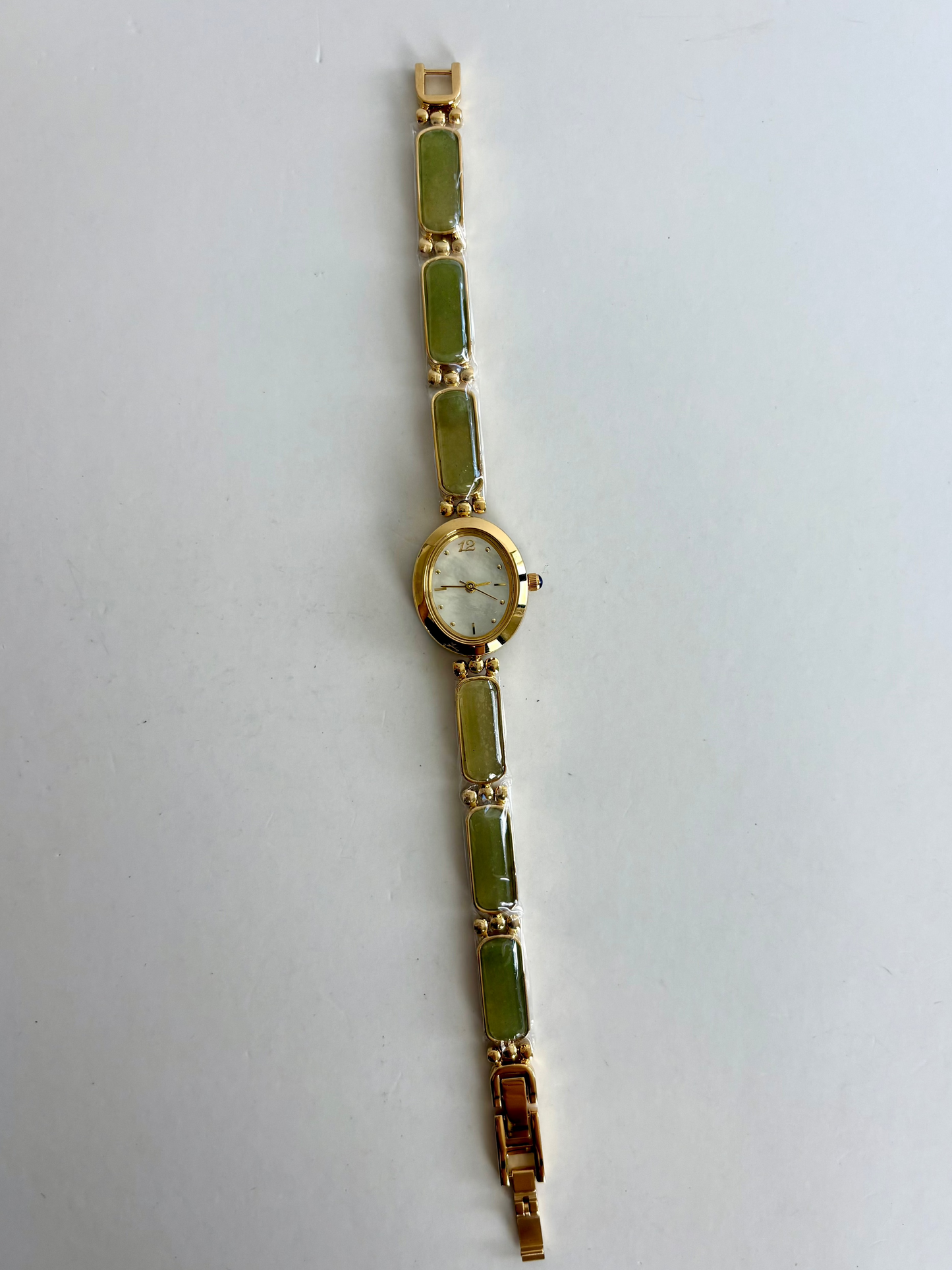 Dainty Vintage Gold Face Jade Detail Womens Watch Small Face