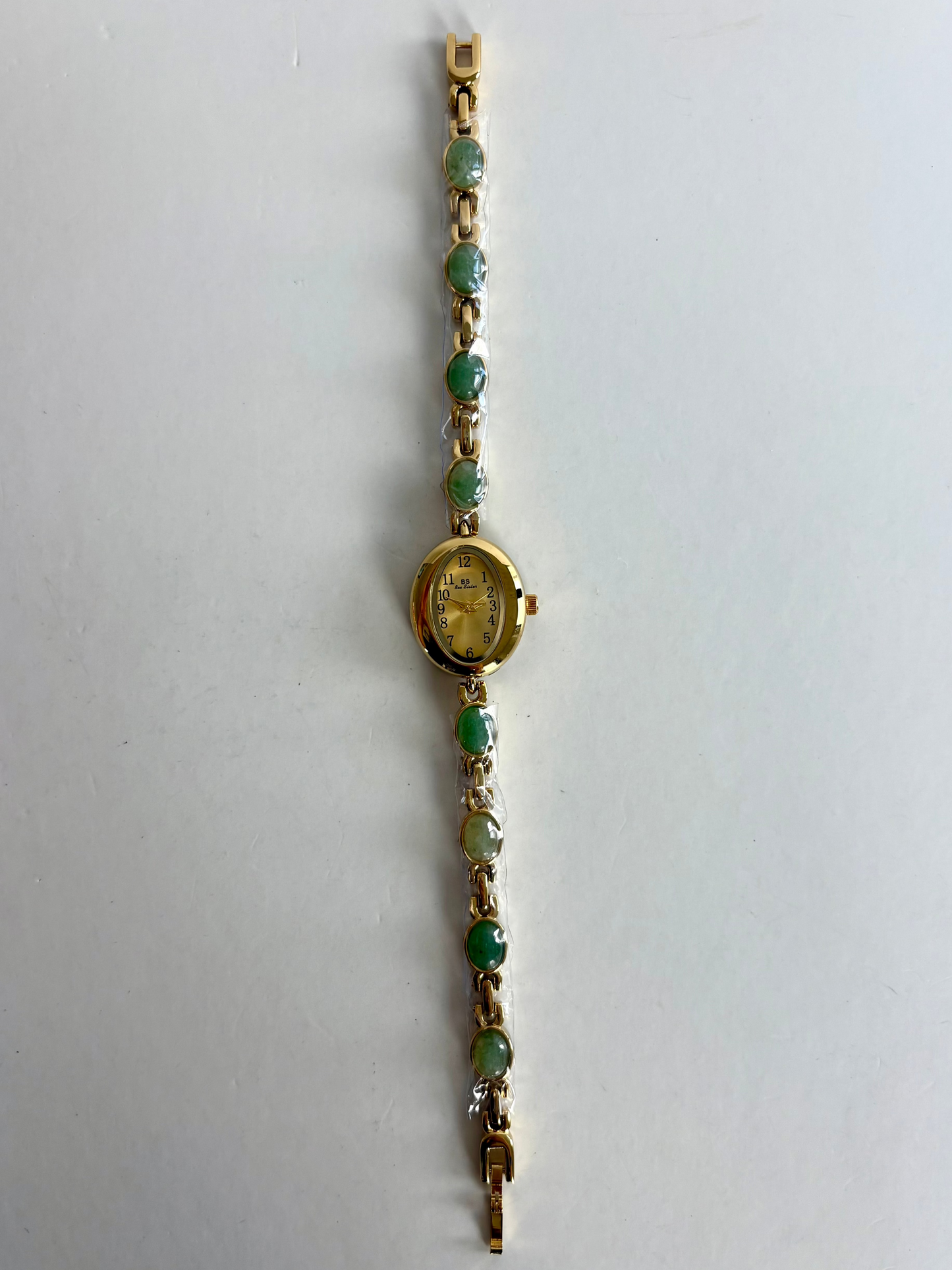 Dainty Vintage Gold Face Jade Pearl Womens Watch Small Face