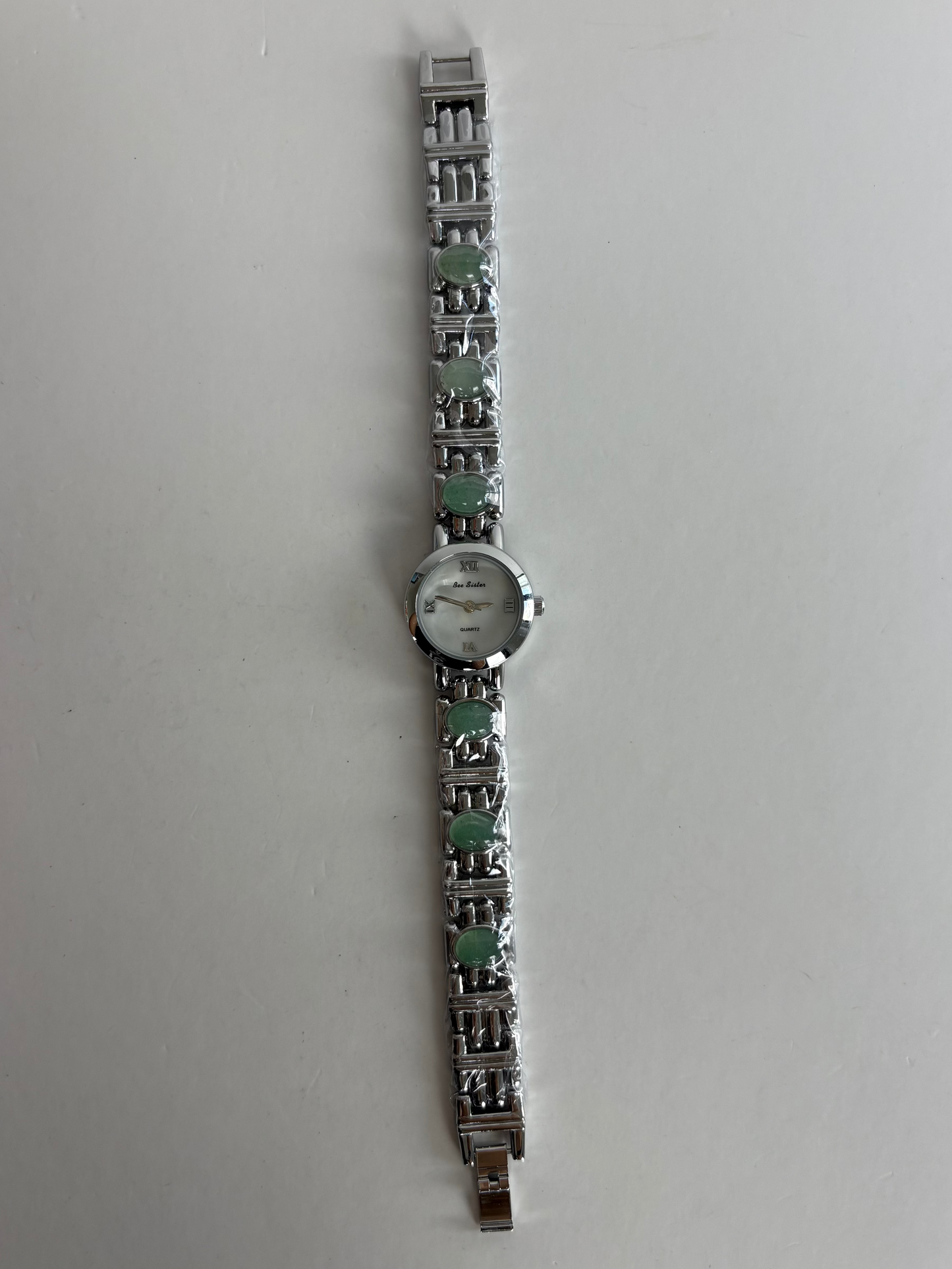 Dainty Vintage White Face Jade Bar Silver Womens Watch