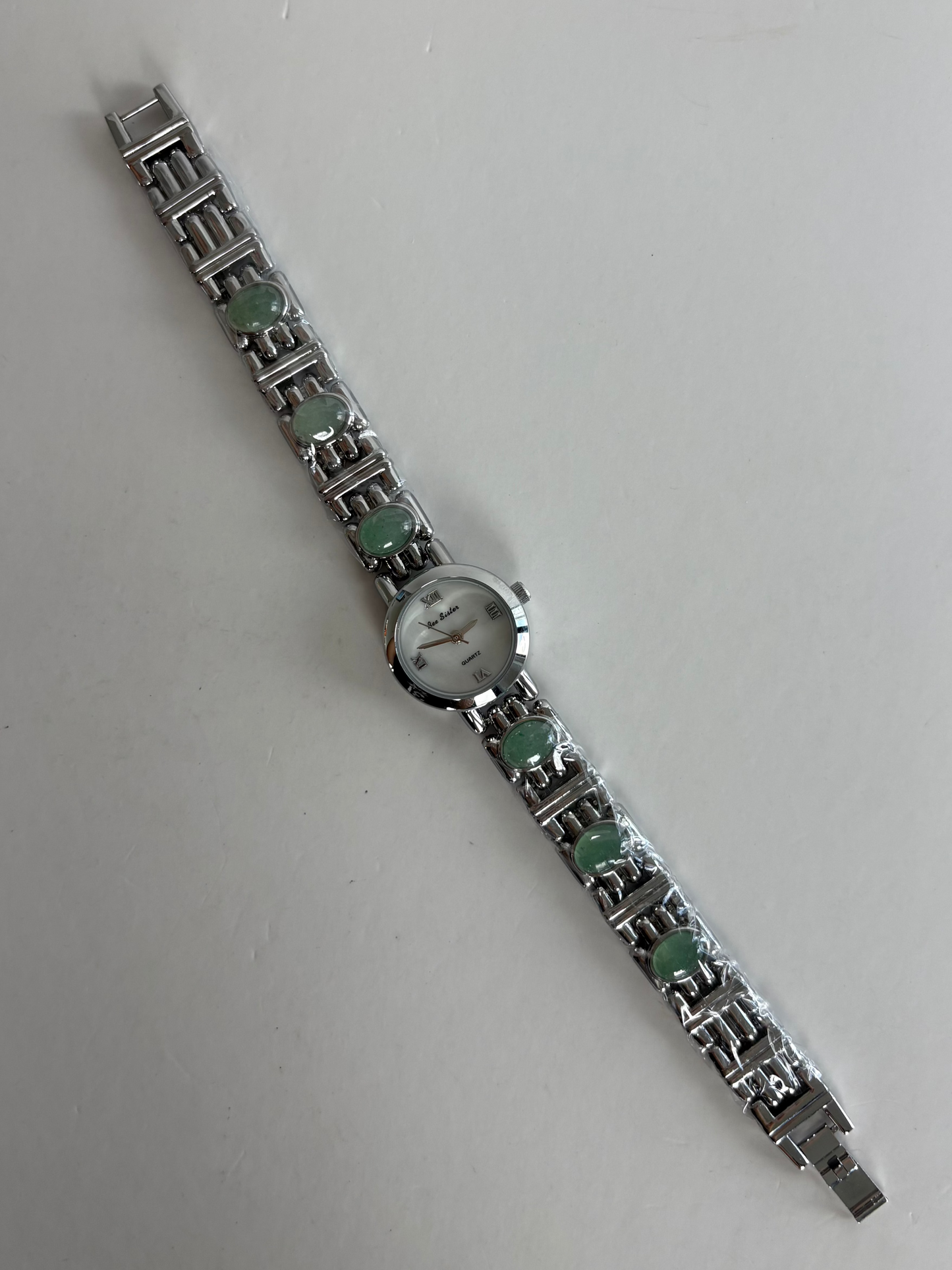 Dainty Vintage White Face Jade Bar Silver Womens Watch