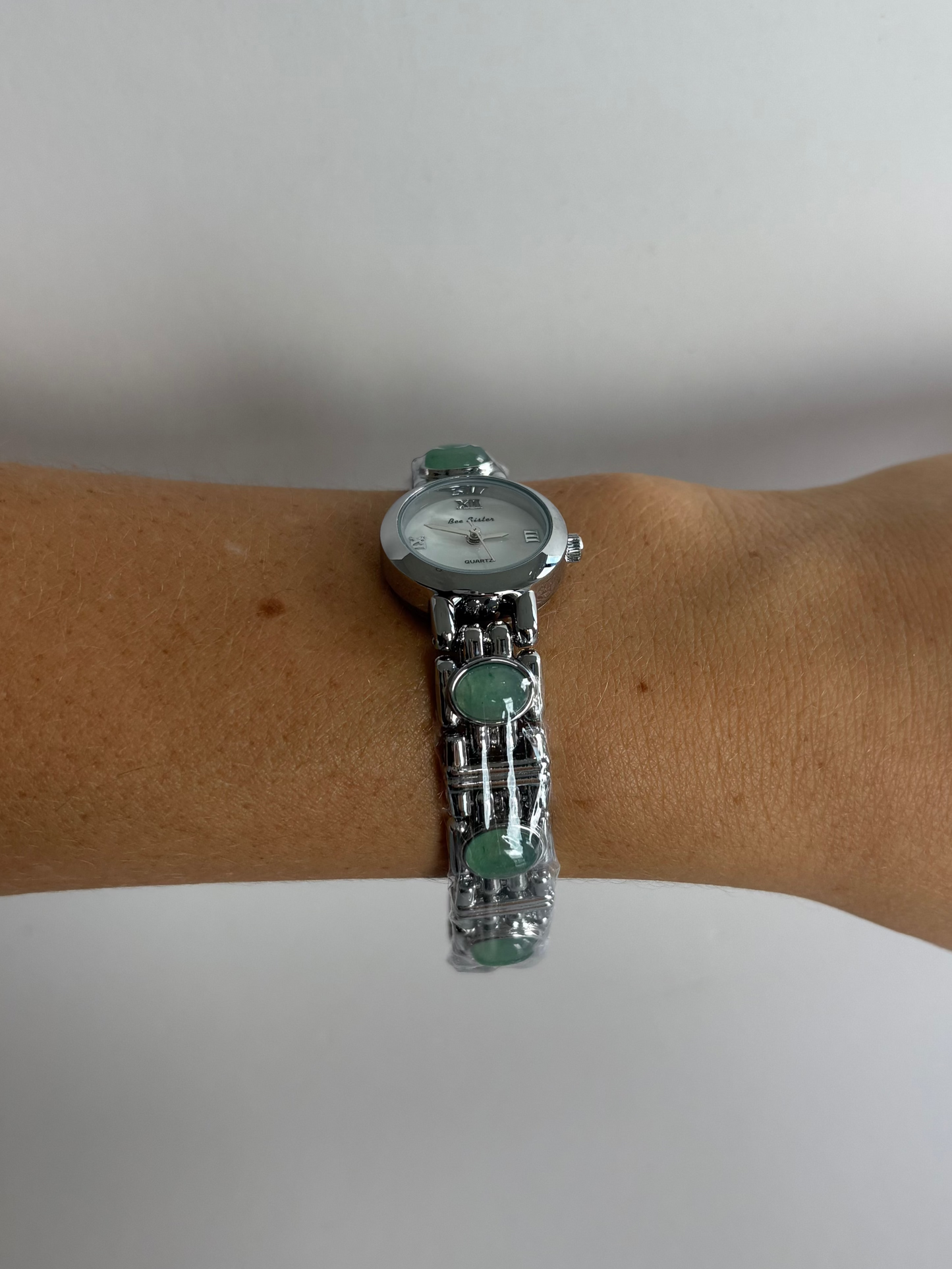 Dainty Vintage White Face Jade Bar Silver Womens Watch