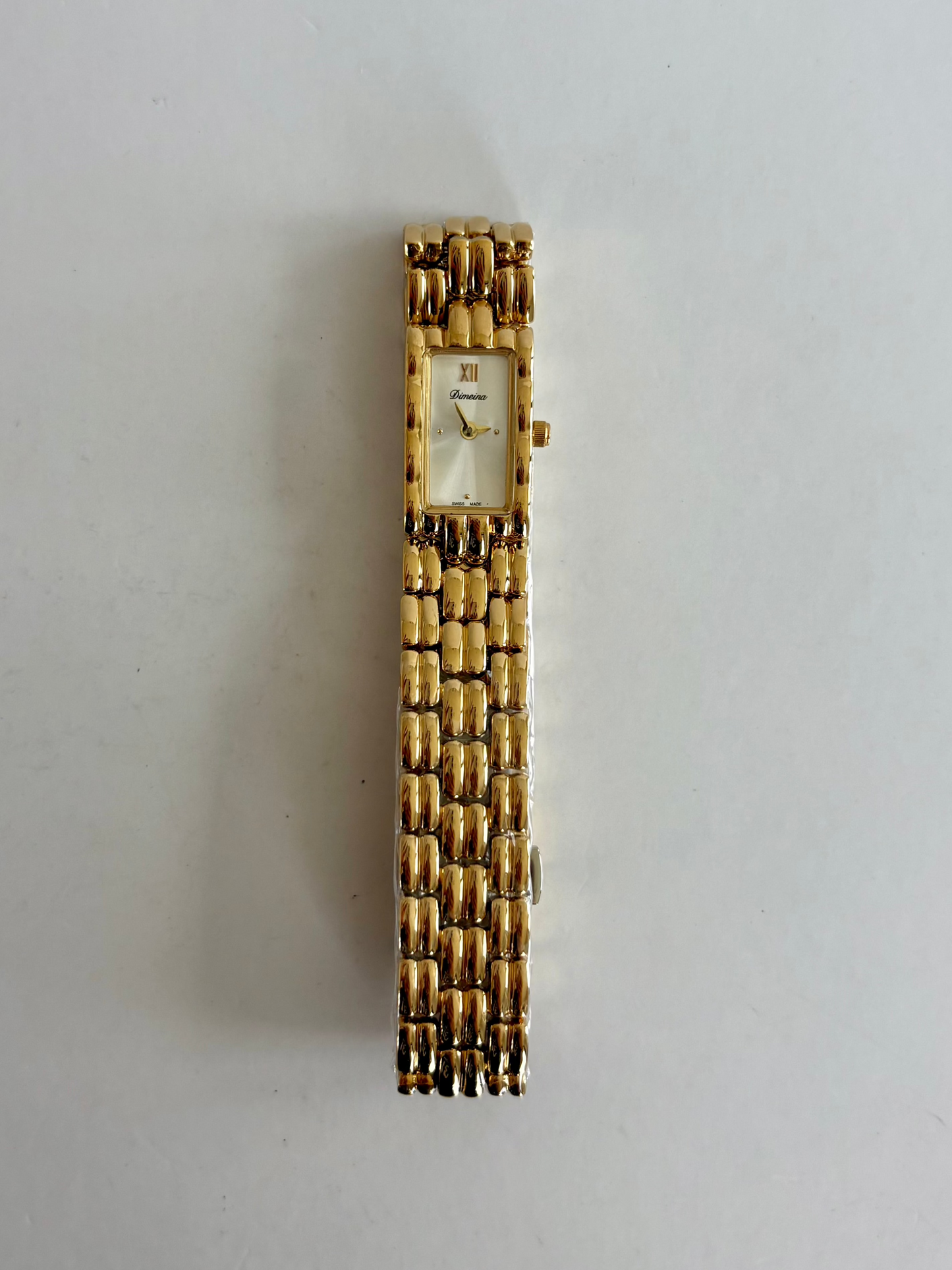 Gaze Vintage White Dial Rectangle Gold Toned Womens Watch