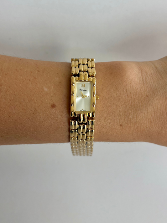 Gaze Vintage White Dial Rectangle Gold Toned Womens Watch