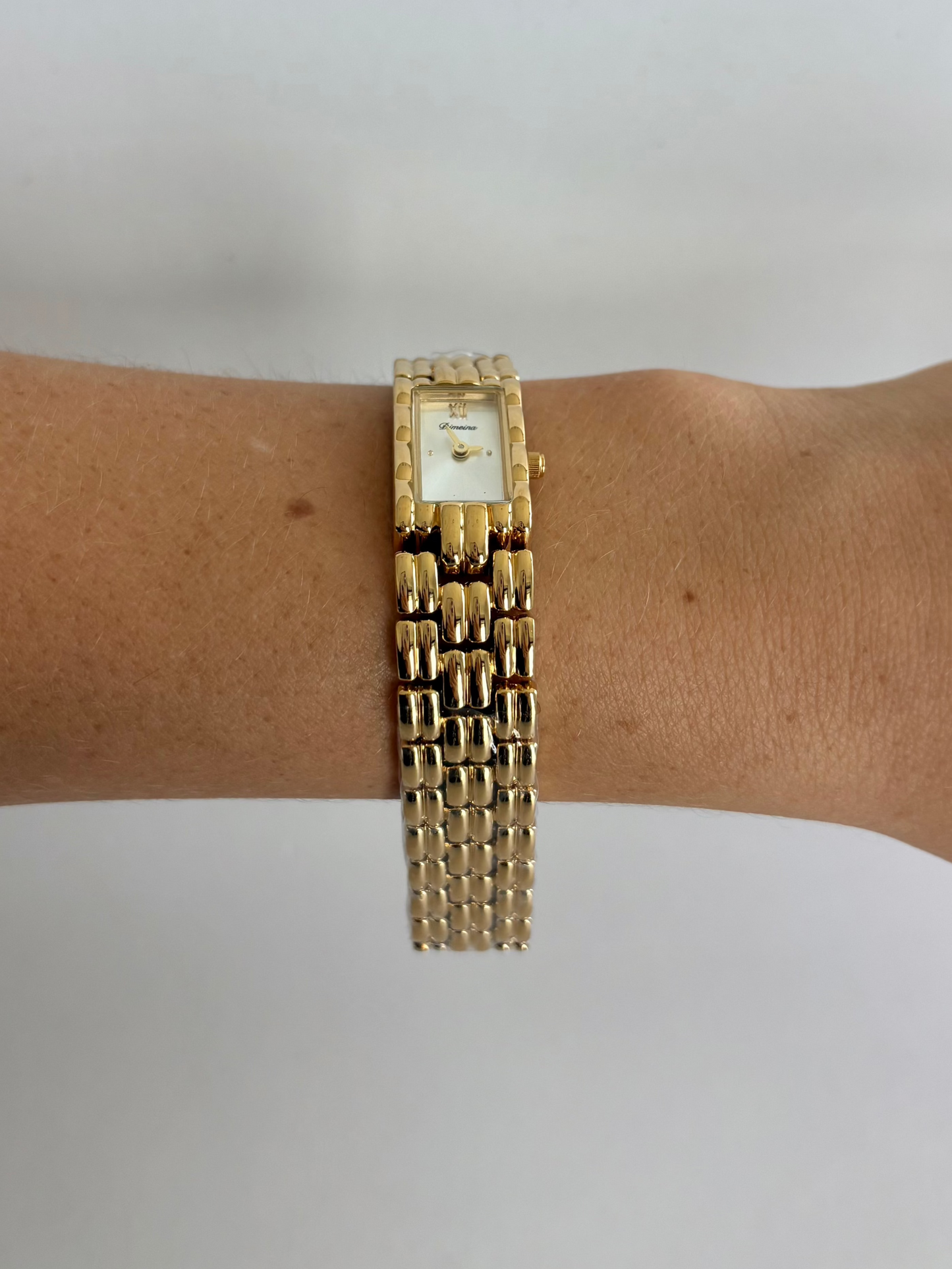 Gaze Vintage White Dial Rectangle Gold Toned Womens Watch
