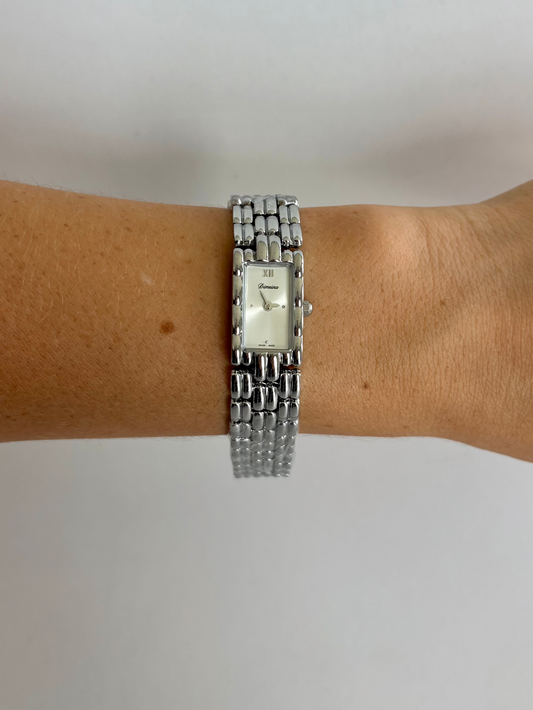 Gaze Vintage White Dial Rectangle Silver Toned Womens Watch