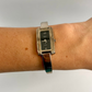 Rare Silver Watch with Black Dial Rectangle Face